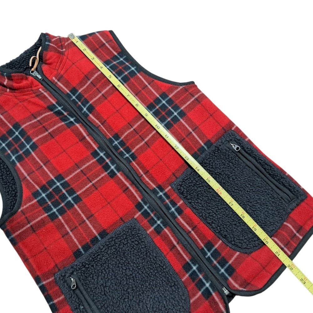 Eddie Bauer Plaid Fleece Vest Sherpa Lined Pockets Front‎ Red Black XS Petite - Picture 5 of 8